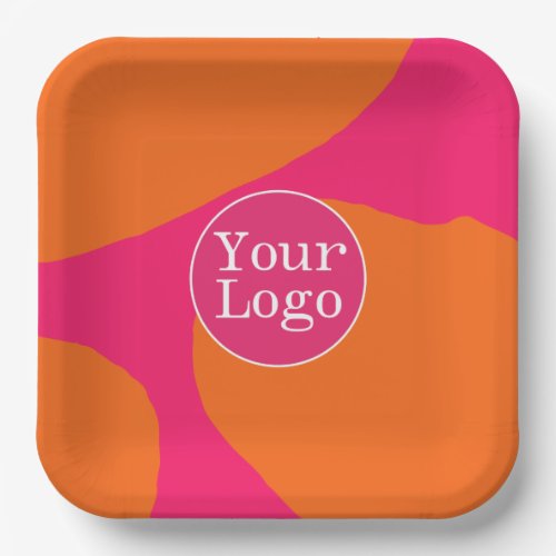 Hot Pink and Orange Abstract Pattern with Logo Paper Plates
