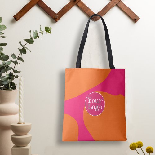 Hot Pink and Orange Abstract Pattern with Logo Tote Bag