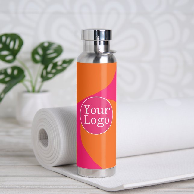 Hot Pink and Orange Abstract Pattern with Logo Wat Water Bottle (Yoga)