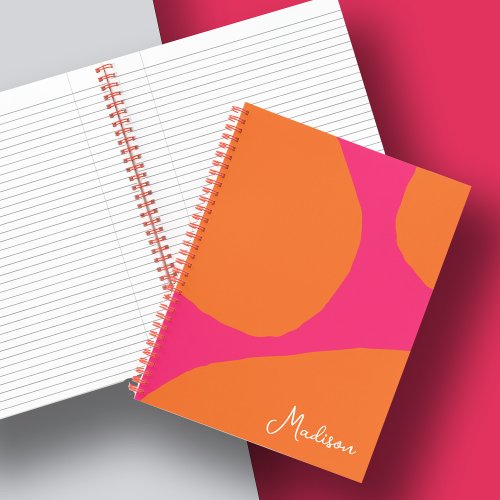 Hot Pink and Orange Abstract Pattern with Name Notebook