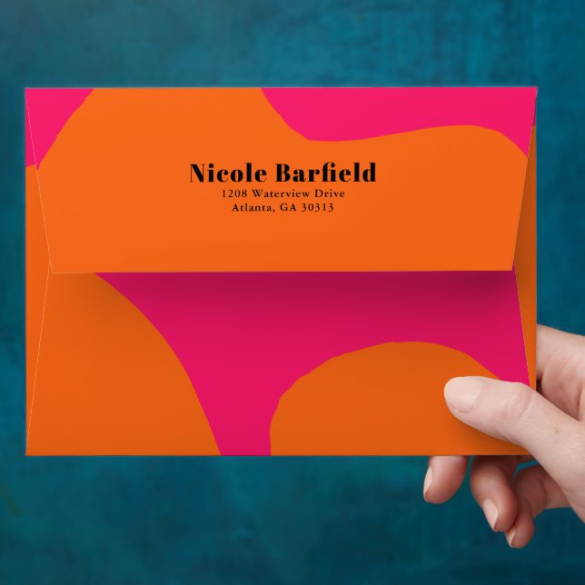 Hot Pink and Orange Abstract with Return Address Envelope (Hand)