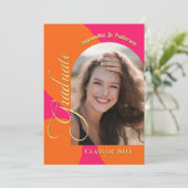 Hot Pink and Orange Arch Photo Graduation Party Invitation (Standing Front)