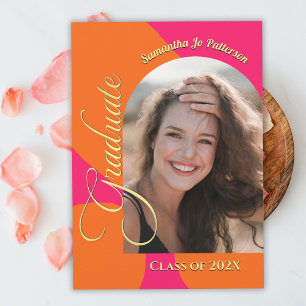 Hot Pink and Orange Arch Photo Graduation Party Invitation