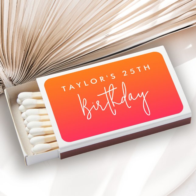 Hot Pink and Orange Bright 25th Birthday for Her Matchboxes (Creator Uploaded)