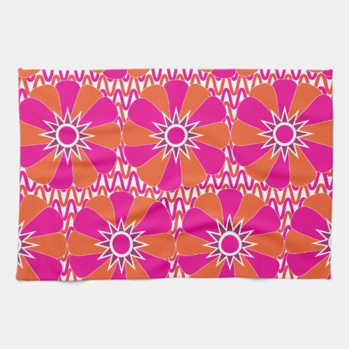 Hot Pink and Orange Bright Flower Pattern Towel