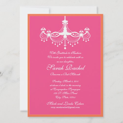 Hot Pink and Orange Chandelier Invitation