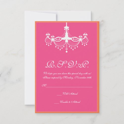Hot Pink and Orange Chandelier Invitation RSVP