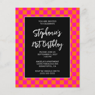 Hot Pink and Orange Checkered Bold 21st Birthday Flyer