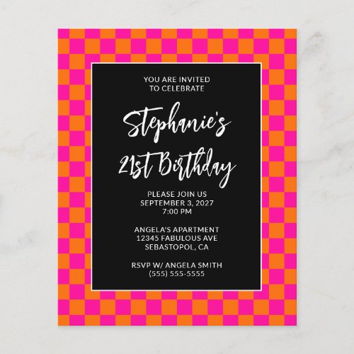 Hot Pink and Orange Checkered Bold 21st Birthday Flyer