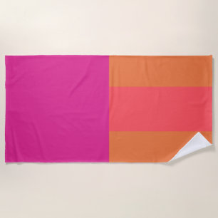 Hot Pink And Orange Color Blocks Beach Towel