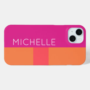 Hot Pink And Orange Color Blocks iPhone 15 Plus Case