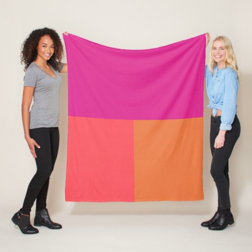 Hot Pink And Orange Color Blocks Fleece Blanket