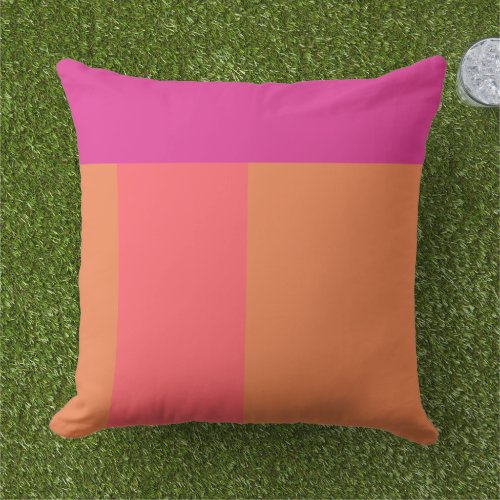 Hot Pink And Orange Color Blocks Outdoor Pillow