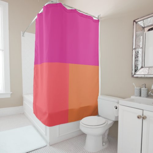 Hot Pink And Orange Color Blocks Shower Curtain