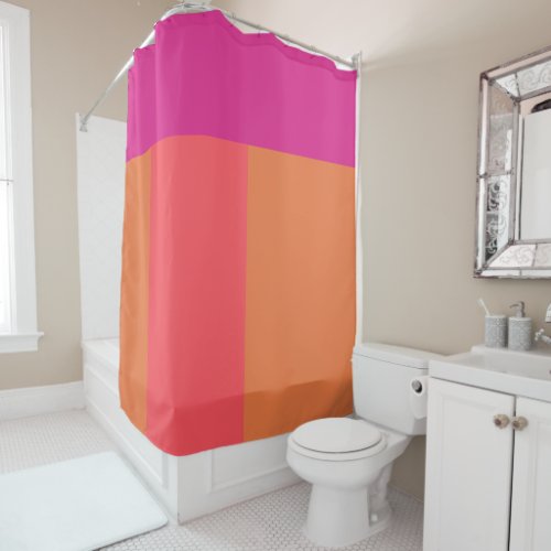 Hot Pink And Orange Color Blocks Shower Curtain
