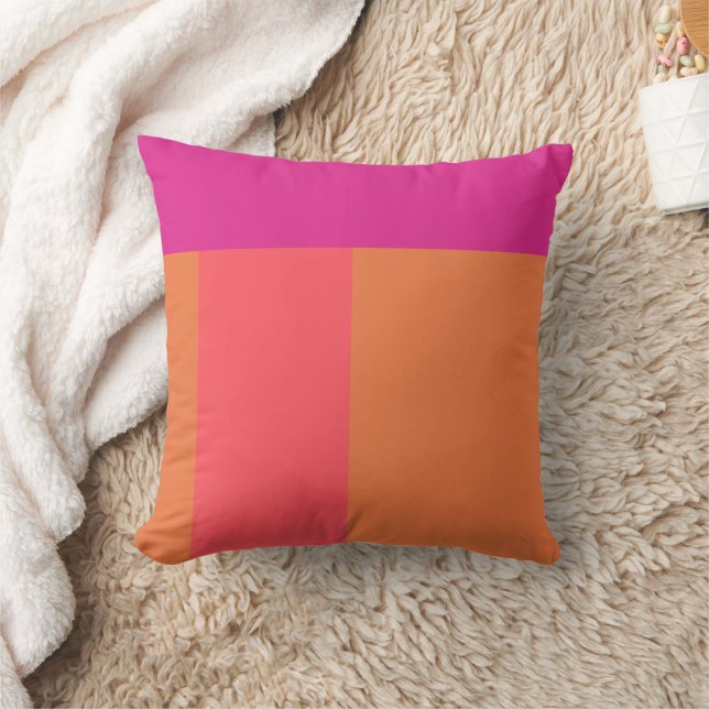 Hot Pink And Orange Color Blocks Throw Pillow (Blanket)