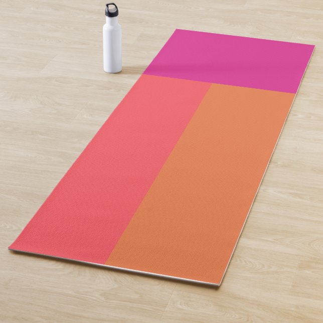 Hot Pink And Orange Color Blocks Yoga Mat (In Situ)