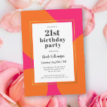 Hot Pink and Orange Colorful 21st Birthday Party Invitation<br><div class="desc">Set the tone for a fabulous 21st birthday party celebration with this designer look invitation. Bold orange abstract shapes flow over a hot pink background in a stylish explosion of color. All of the text may be edited with your party details. You can even change the name of the event,...</div>