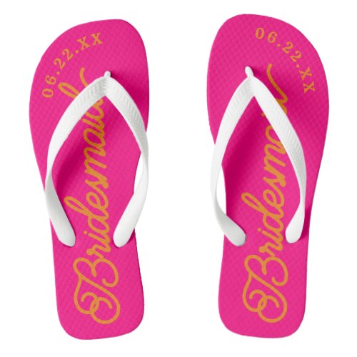 Hot Pink and Orange Custom Bridal Party Flip Flops