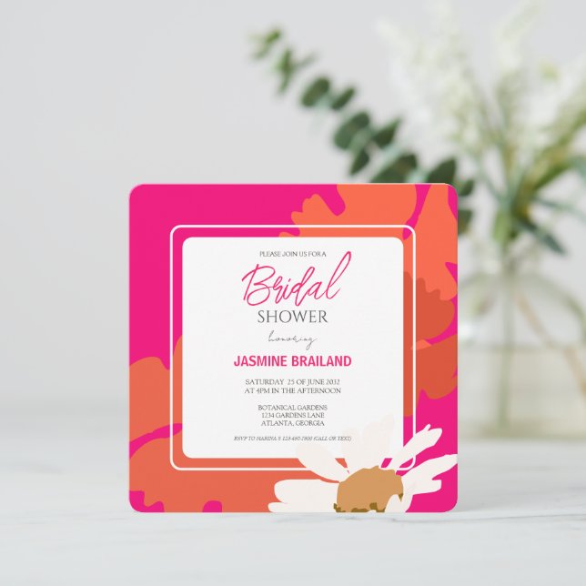 Hot Pink and Orange Daisy Abstract Floral Bridal  (Standing Front)