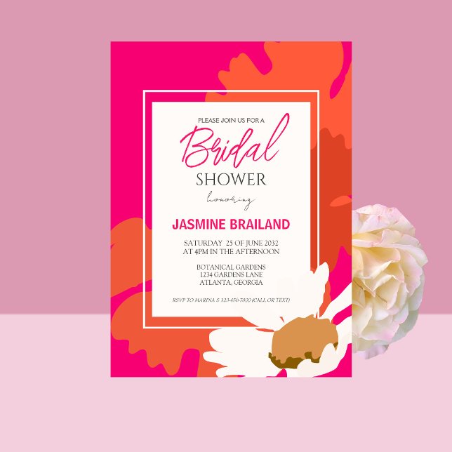 Hot Pink and Orange Daisy Abstract Floral Bridal Invitation (Creator Uploaded)