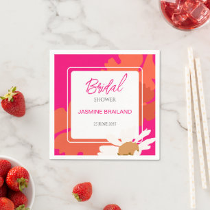Hot Pink and Orange Daisy Abstract Floral Bridal  Napkins