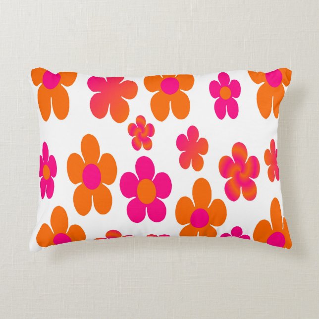 Hot Pink and Orange Floral  Accent Pillow (Front)