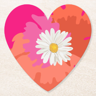 Hot Pink and Orange Floral Daisy Abstract Home Paper Coaster