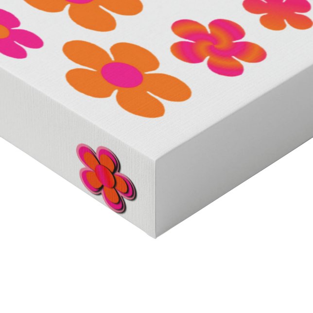 Hot Pink and Orange Floral  Faux Canvas Print (Corner)