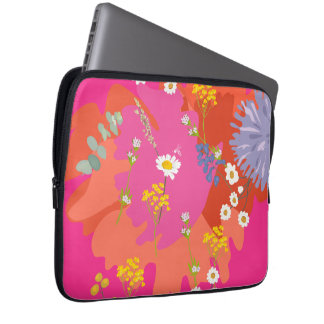 Hot Pink and Orange Floral Garden Abstract Laptop Sleeve