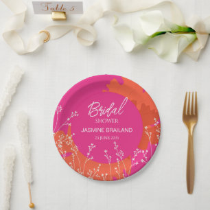 Hot Pink and Orange Floral Meadow Bridal Shower Paper Plates