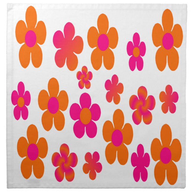 Hot pink and orange floral napkin (Front)