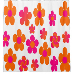 Hot pink and orange floral shower curtain