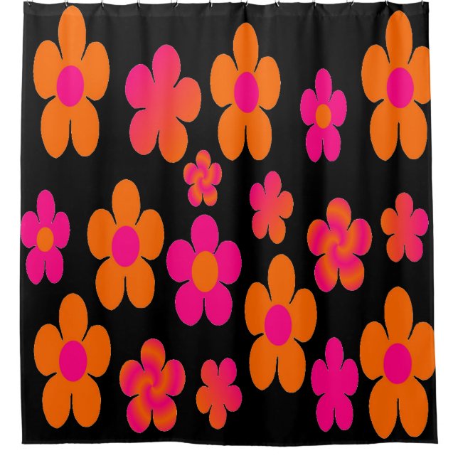 Hot pink and orange floral shower curtain (Front)