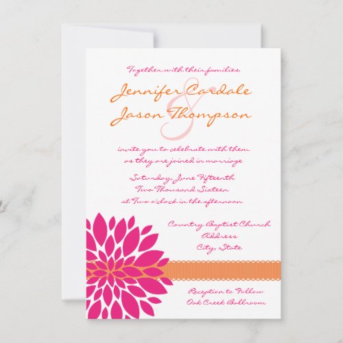 Hot Pink and Orange Flower Wedding Invitations