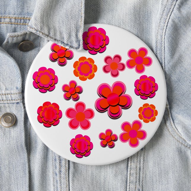 Hot Pink and Orange Flowers  Button (In Situ)