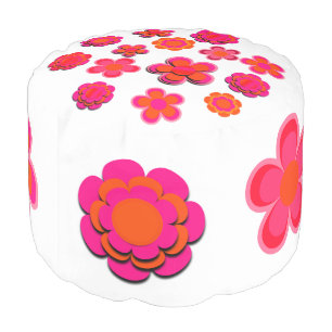 Hot Pink and Orange Flowers Pouf
