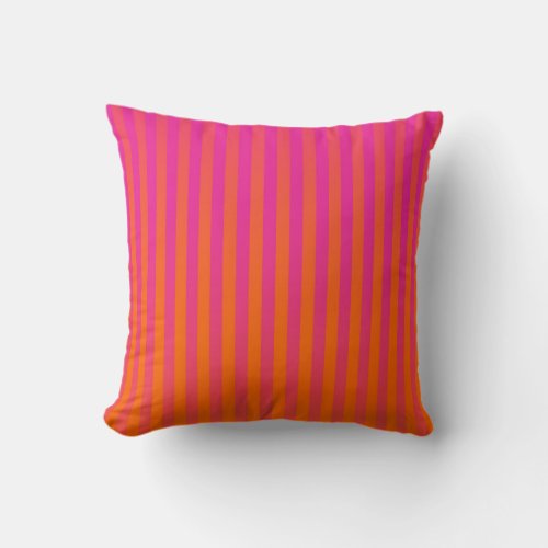 Hot Pink and Orange Gradated Stripes Throw Pillow