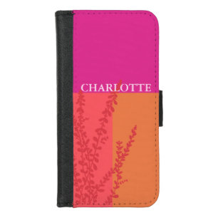 Hot Pink And Orange Greenery Leaves Personalized  iPhone 8/7 Wallet Case
