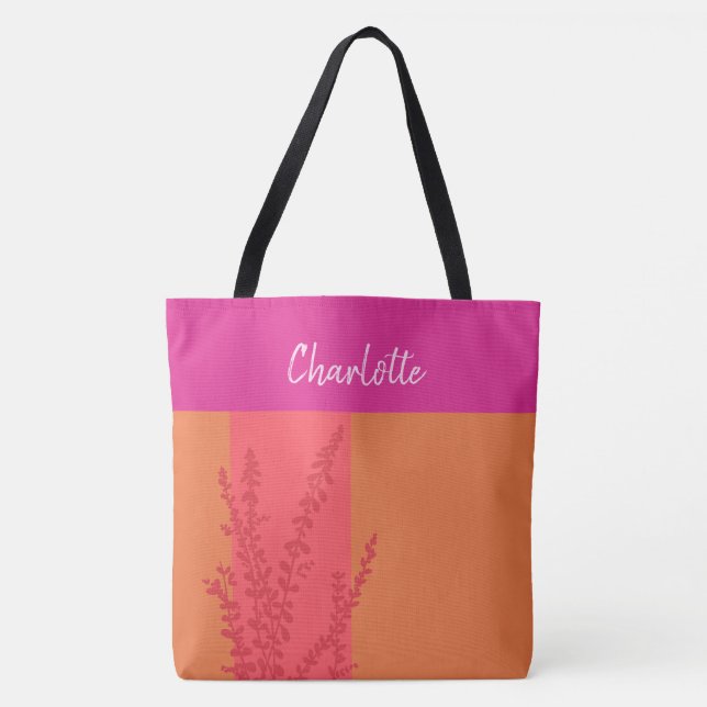 Hot Pink And Orange Greenery Leaves Personalized  Tote Bag (Front)