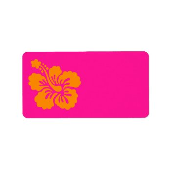 Hot Pink And Orange Hibiscus Flower Label by designs4you at Zazzle