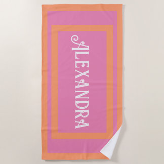 Hot Pink and Orange Personalized Beach Towel