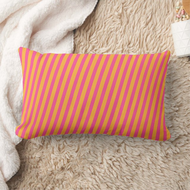 Hot Pink and Orange Striped Lumbar Pillow (Blanket)