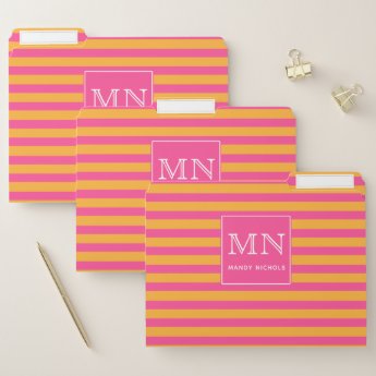 Hot Pink and Orange Striped Monogram