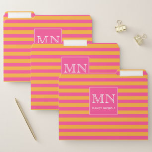 Hot Pink and Orange Striped Monogram File Folder