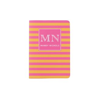 Hot Pink and Orange Striped Monogram