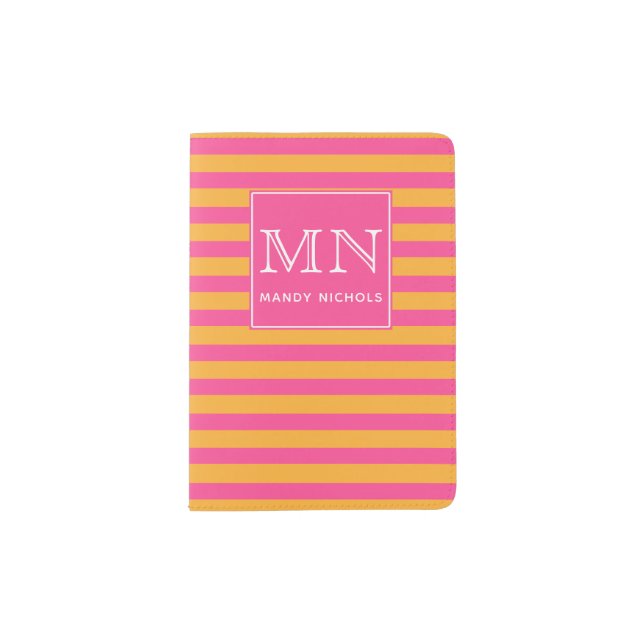 Hot Pink and Orange Striped Monogram Passport Holder (Front)
