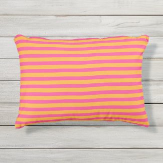 Hot Pink and Orange Striped Outdoor Pillow