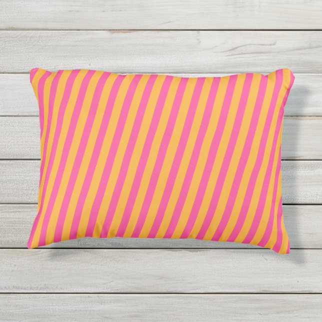 Hot Pink and Orange Striped Outdoor Pillow (Back)