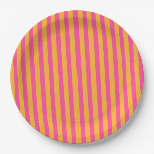 Hot Pink and Orange Striped Paper Plates